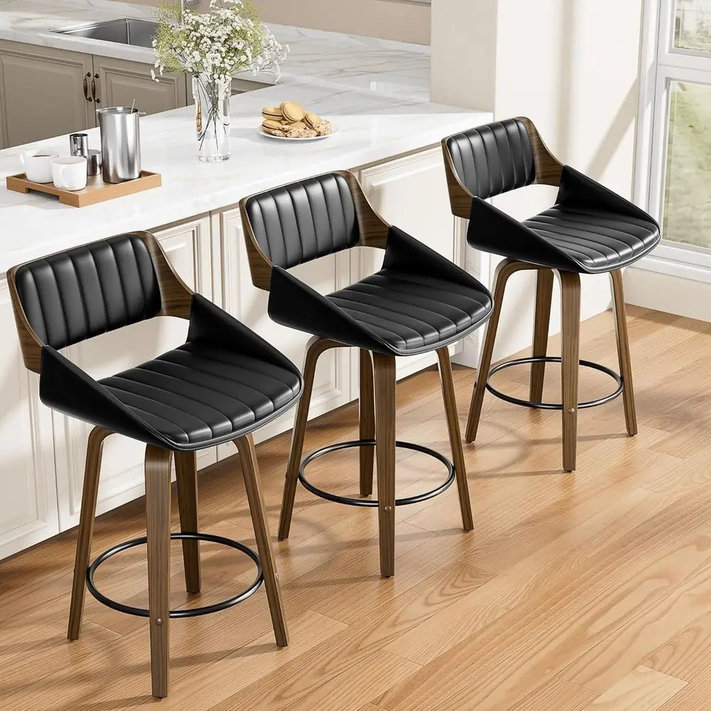 Set di 2 26 sgabelli da bar girevoli, similpelle imbottita, design in legno curvato per altezza bancone, adatto per isola cucina o dinin