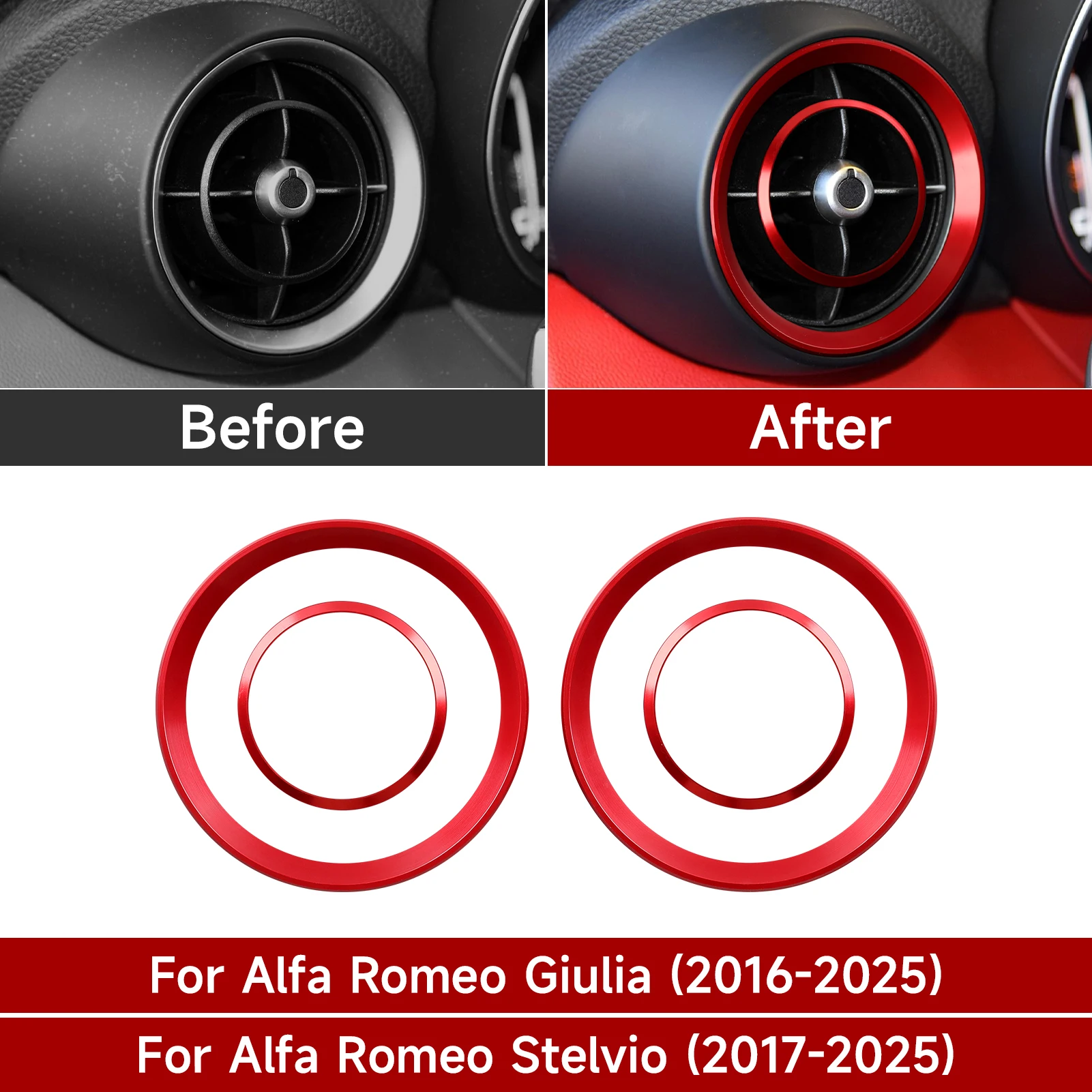 For Alfa Romeo Giulia 952/Stelvio 949 2016-2019 Front Side Air Vent  Ring, Aluminum Alloy Interior Sticker Car Trim Accessories