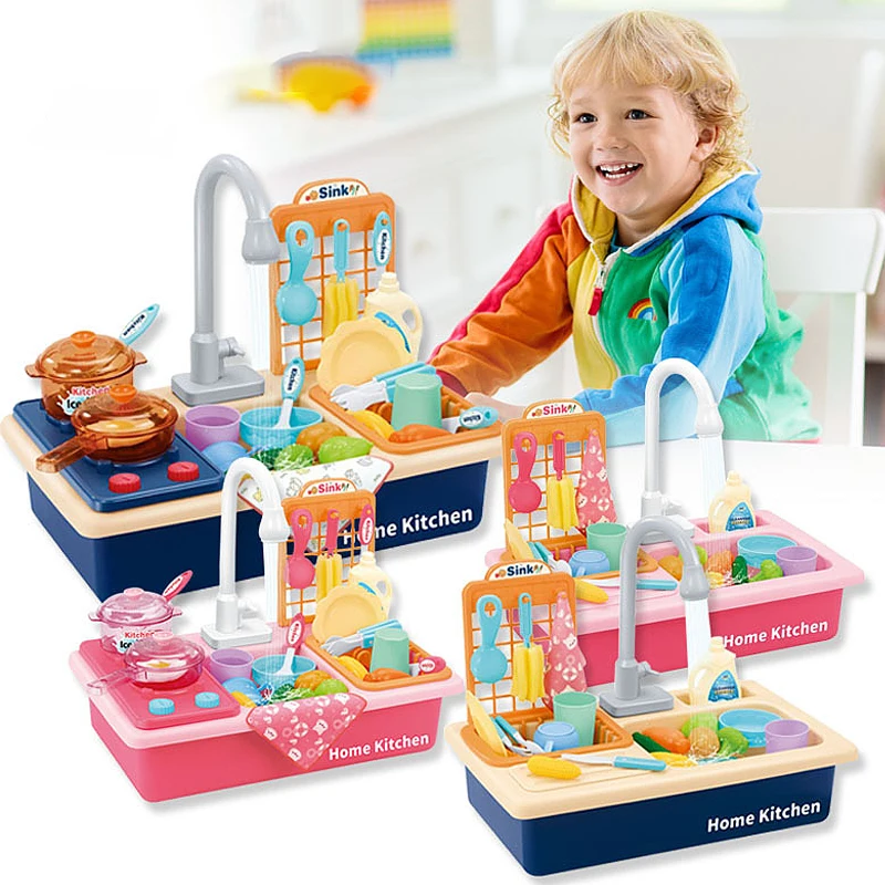 

Kids Kitchen Toys Electric Dishwasher Sink Pretend Play Toys Set Electric Water Wash Basin Kit For Children Gifts