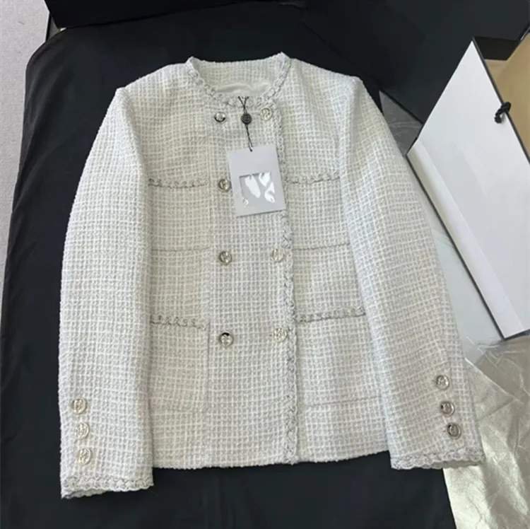 

Customization European women's fashion 2026 spring new collection Long-sleeved double-breasted tweed coat and skirt suit