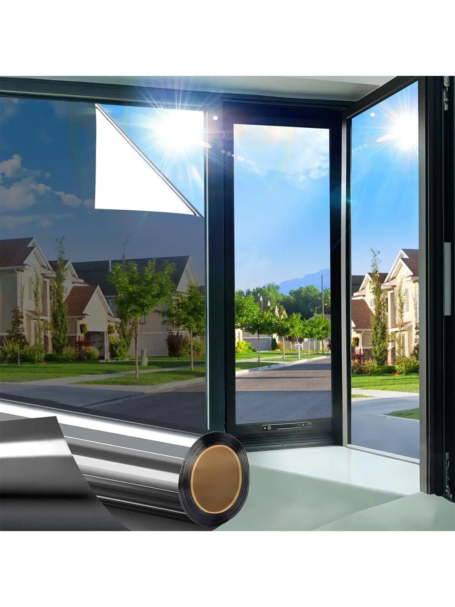 Eénrichtings raamfolie, zicht naar buiten, geen zicht naar binnen, raamfolie voor thuis, reflecterende spiegelglas raamafdekkingen, zon, hitte, UV-werend - afbeelding 2