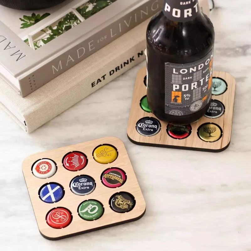 Beer Cap Collector Coaster Unique Beer Bottle Cap Display Rustic Beer Cap Coaster Display Set for Men Cave Decor Dad Gifts