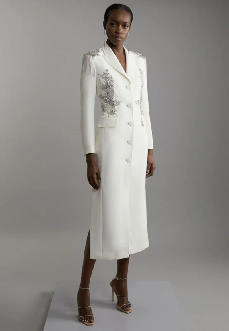 Kryształowe Aplikacje Damskie Garnitury 1 Część Luksusowa Koralikowa Długa Marynarka Afrykańska Dopasowana Jednorzędowa Blezer Szyty na Miarę