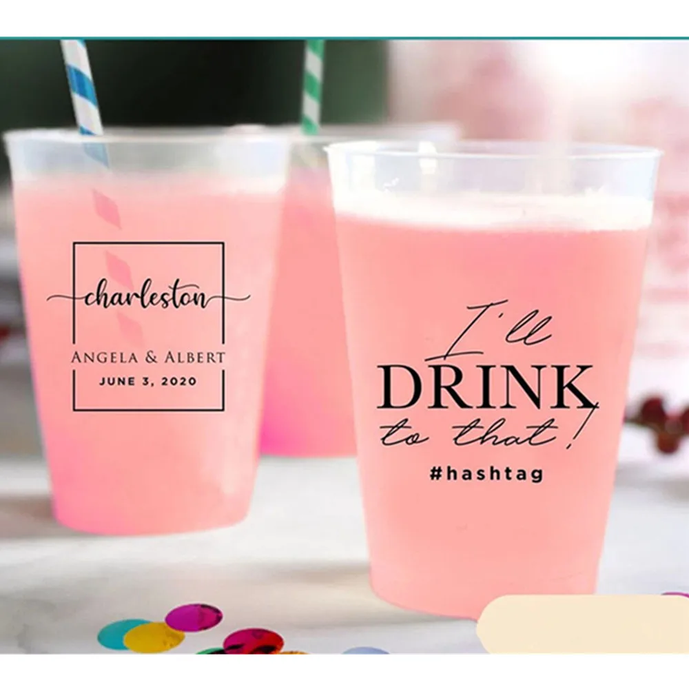 Wedding Favors, Personalized Wedding Plastic Cups, Plastic Frosted Cups, Wedding Favor Customized Cups, Plastic Wedding Frosted