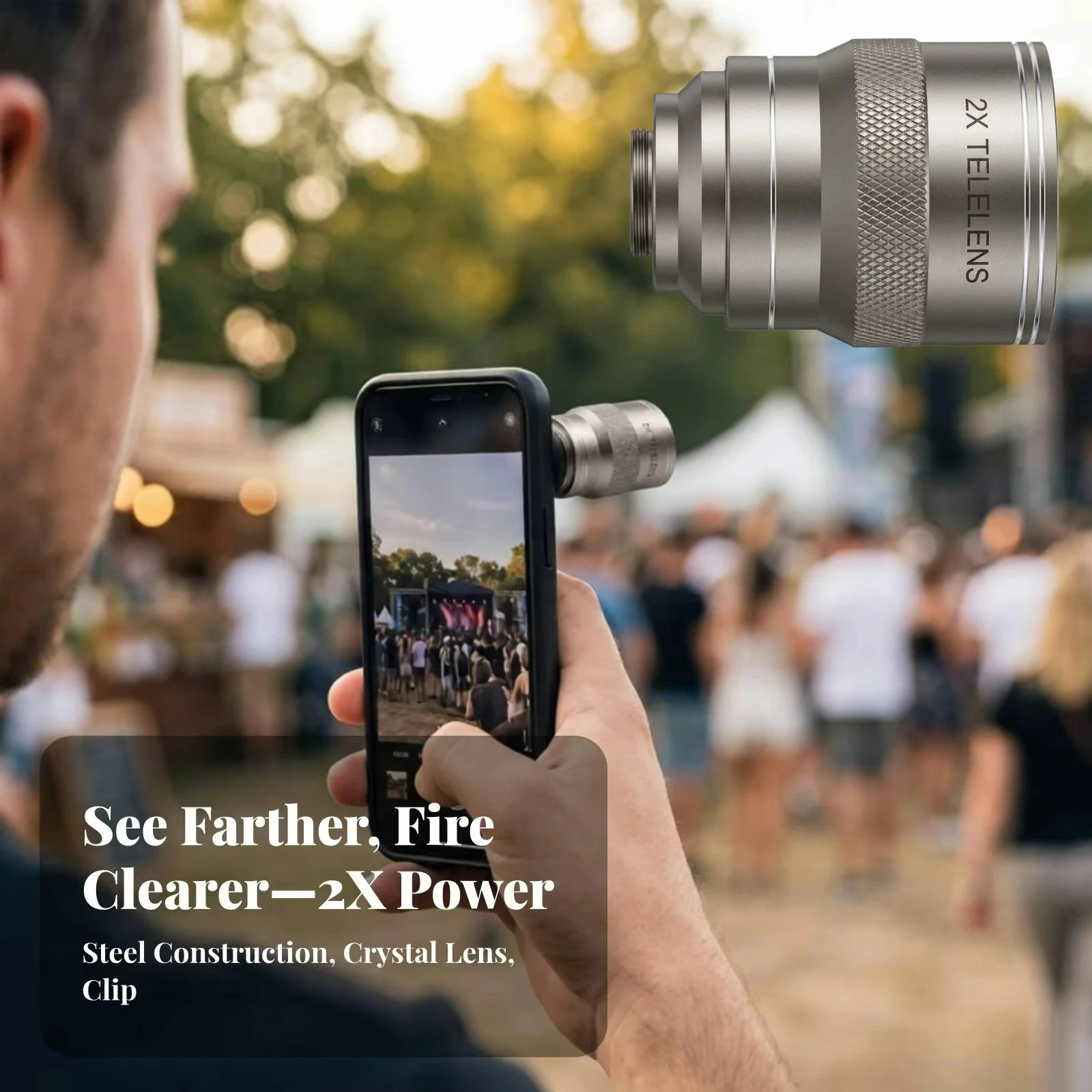 2X Telephoto Phone Lens 17mm Thread Mount Solid Metal Construction Portable Clip on Camera Lens for Portrait Concert Game