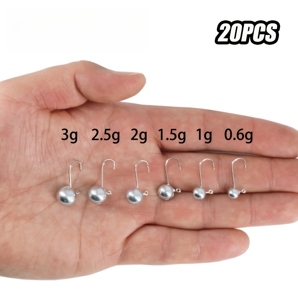 20 Stück Rockfishing-Haken mit Zinkkopf, Material ist Zinklegierung, klein 8 #   Haken, 0,6g, 1g, 1,5g, 2g, 2,5g, 3g kleiner Haken mit langem Stiel
