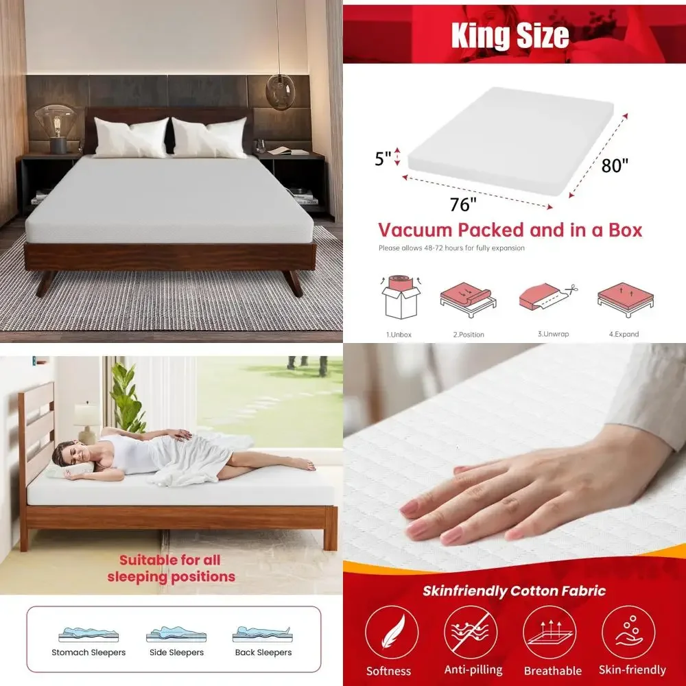 Medium Firm Gel Memory Foam Mattress - Cool Sleep, Pressure Relief, Breathable Cover, King Size Mattress
