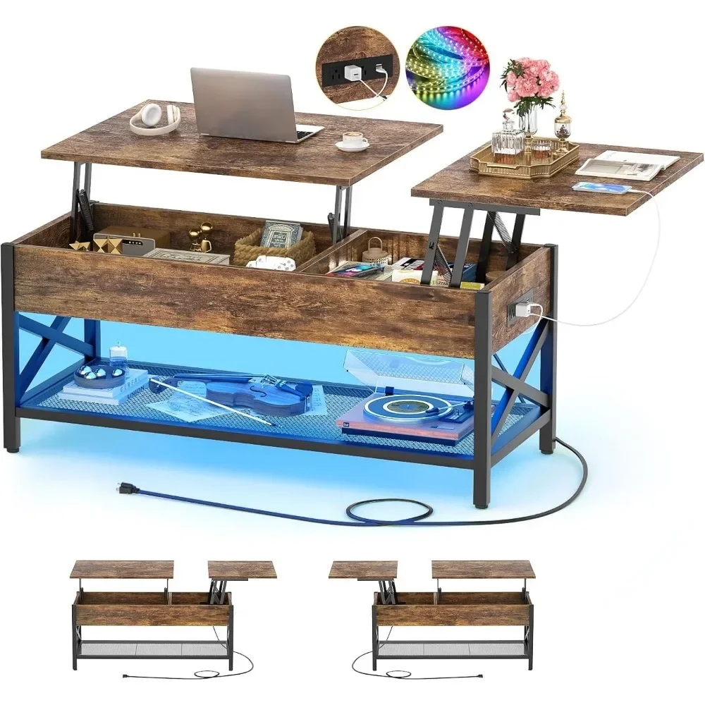 

#For Lift Top Coffee Center Table with LED Light and Power Outlet, Modern Table with Storage Shelf for Living Room, Lift Tableto