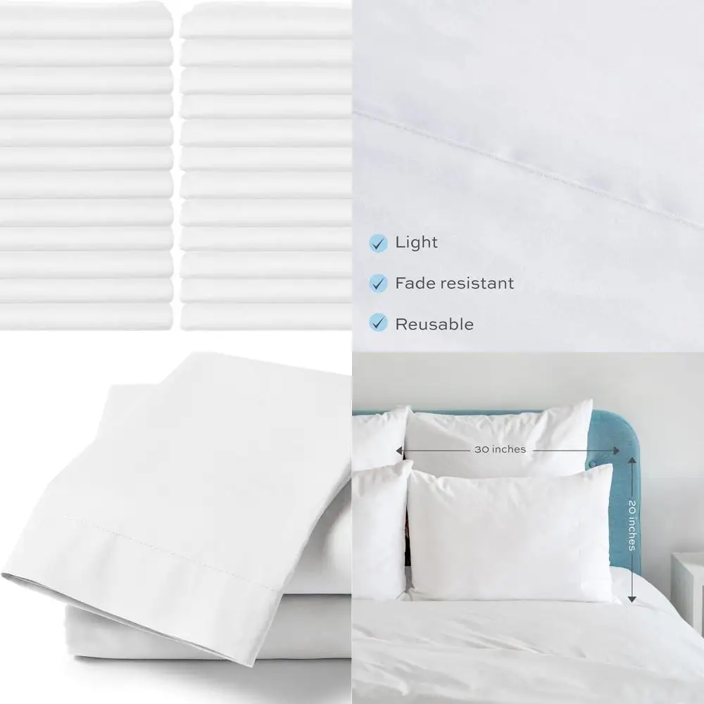 

Set of 24, 20x30 Heavy-Weight Cotton Pillowcases, 200 Thread Count, Double-Stitched for Durability
