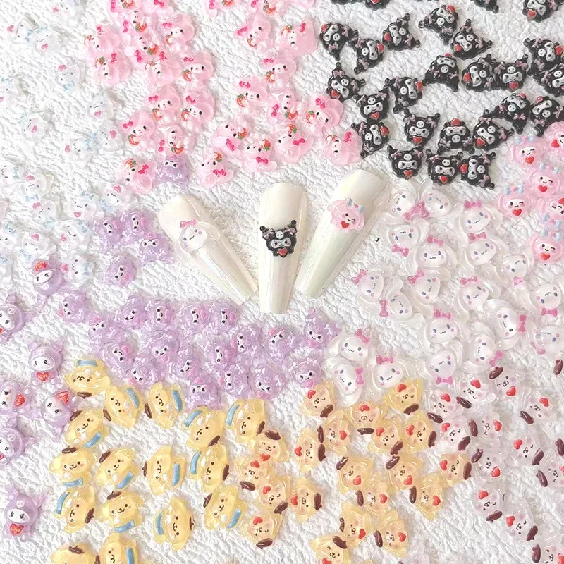 20Pcs Sanrio Cartoon Nail Accessories Anime Melody HelloKitty DIY Mini Cream Glue Three-Dimensional Resin Water Drop Manicure