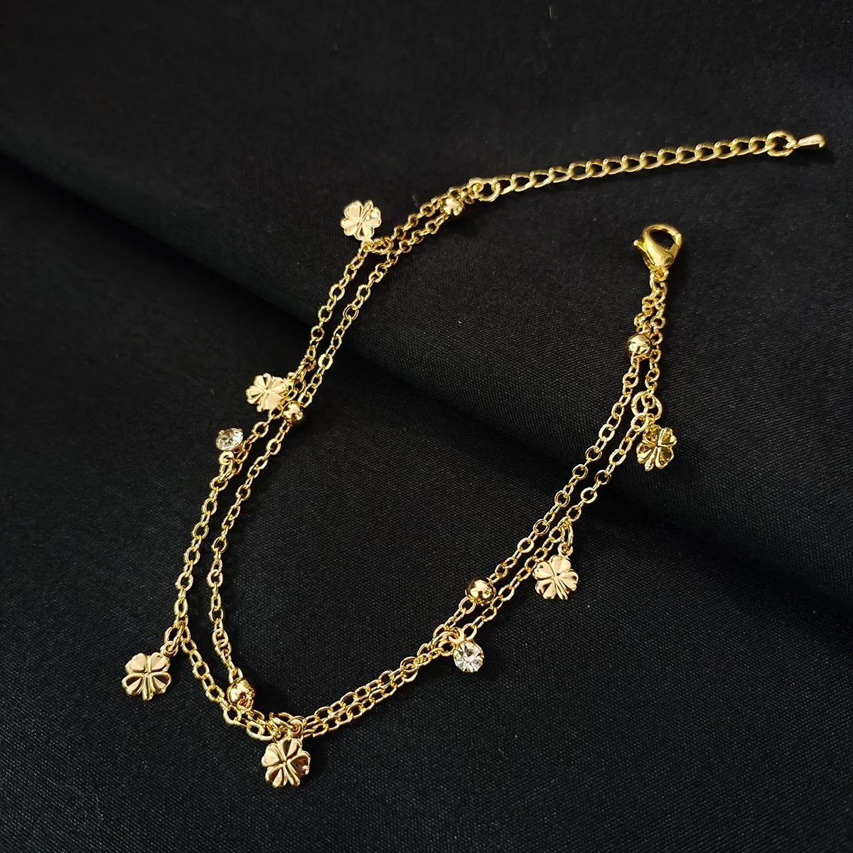 Sommers trand Damen armband 24 Karat vergoldet Doppel gold Blumen Zirkon Charm Knöchel Armband Damen schmuck Bohemian Style