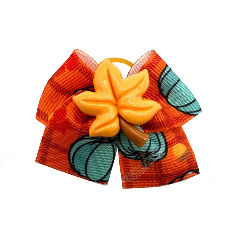 30/50pcs Fall Style Puppy Bows with Rubber Bands Pet Dog Hair Accessories Thanksgiving Dog Bows Pet Grooming Accessories for Dog