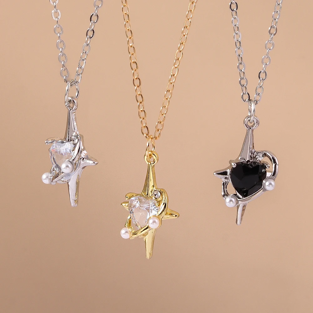 Aihua Exquisite Y2K Gold Farbe Kristall Sonne Mond Sterne Halsketten für Frauen Koreanische Temperament Schlüsselbein Kette Geburtstag Schmuck Geschenk – Detail 6