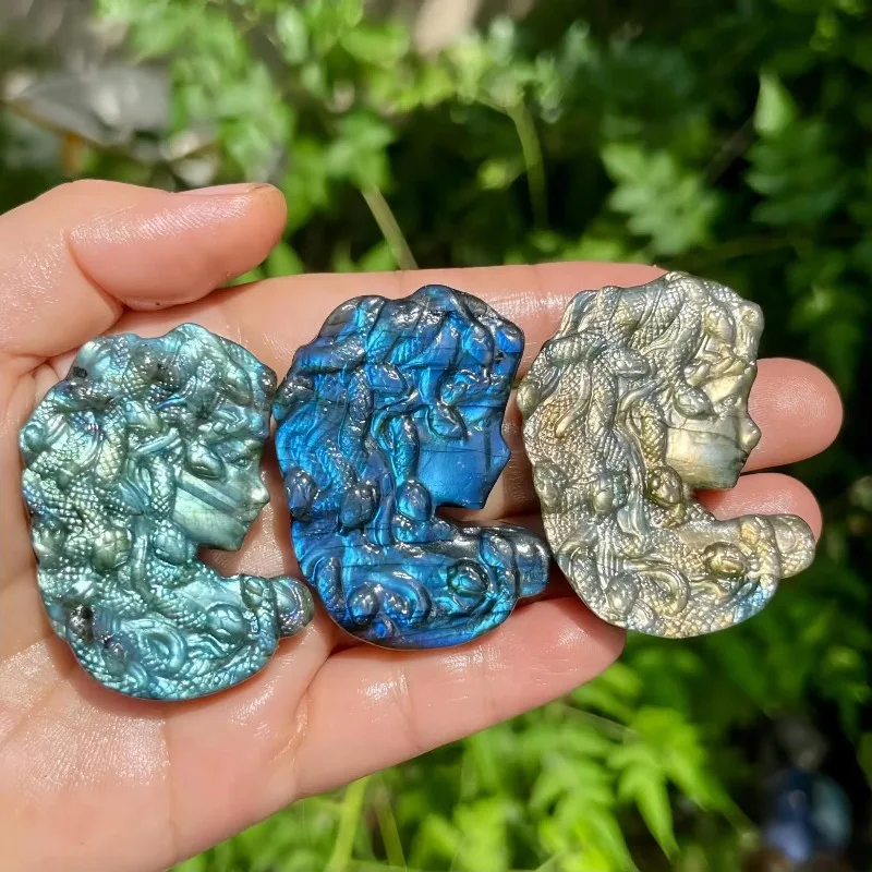 Labradorite Medusa Carving, Crystal Medusa Figurine, Labradorite Healing Stone, Energy Crystal, Spiritual Healing Crystal