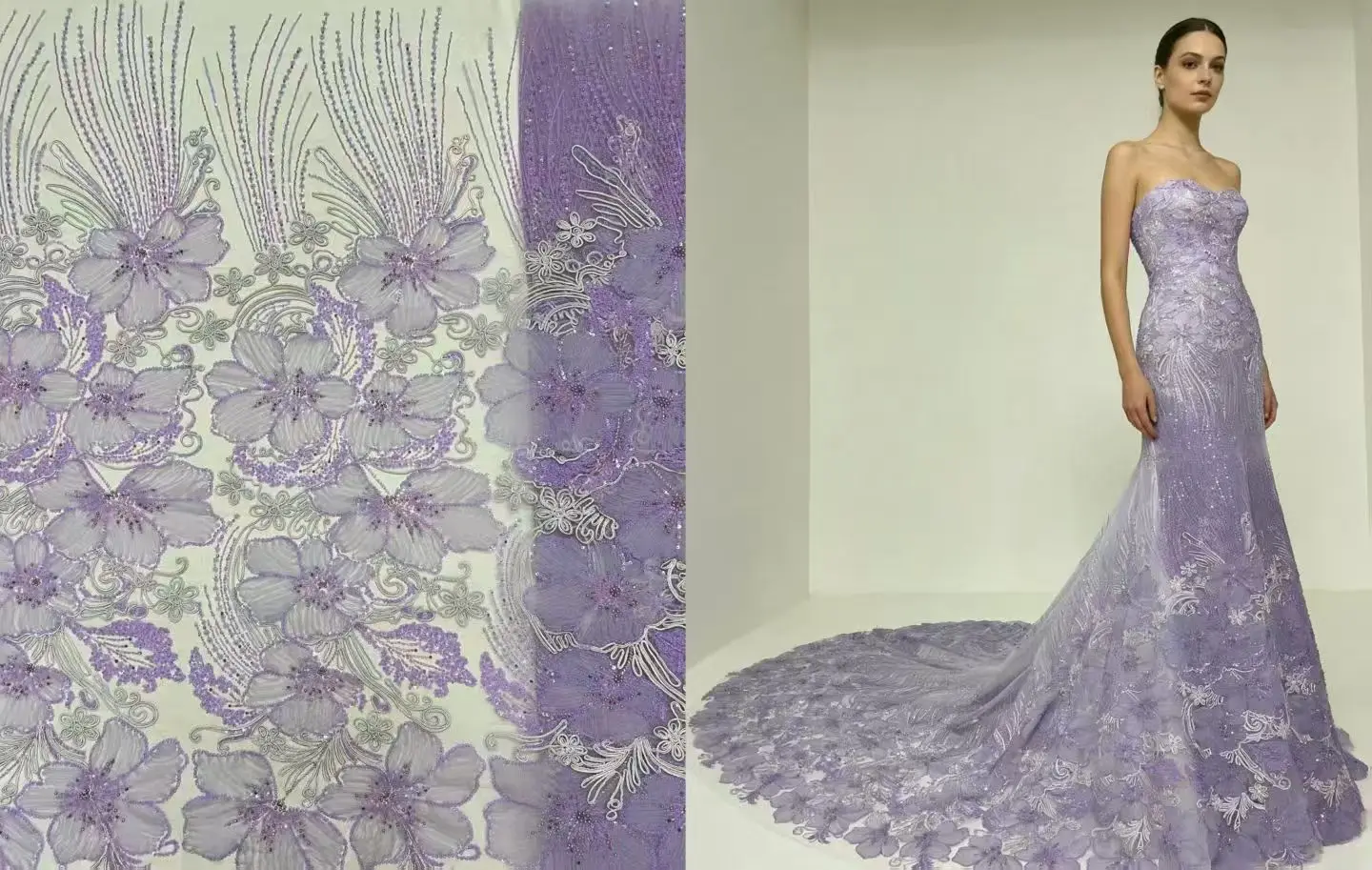 

2026 High-Quality,Line embroidery, Beaded with 3D embroidery/ Appliqué Craft Fabric ,For Luxury Wedding & Evening Gowns ,Dresses