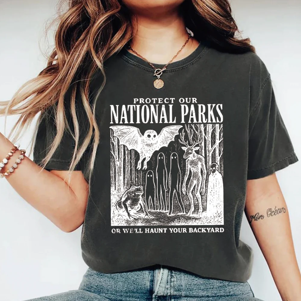 Protect Our National Parks T-shirt Cryptidcore Tee Haunt Your Backyard Tshirt Retro National Park Short Sleeve Shirt Hiking Gift