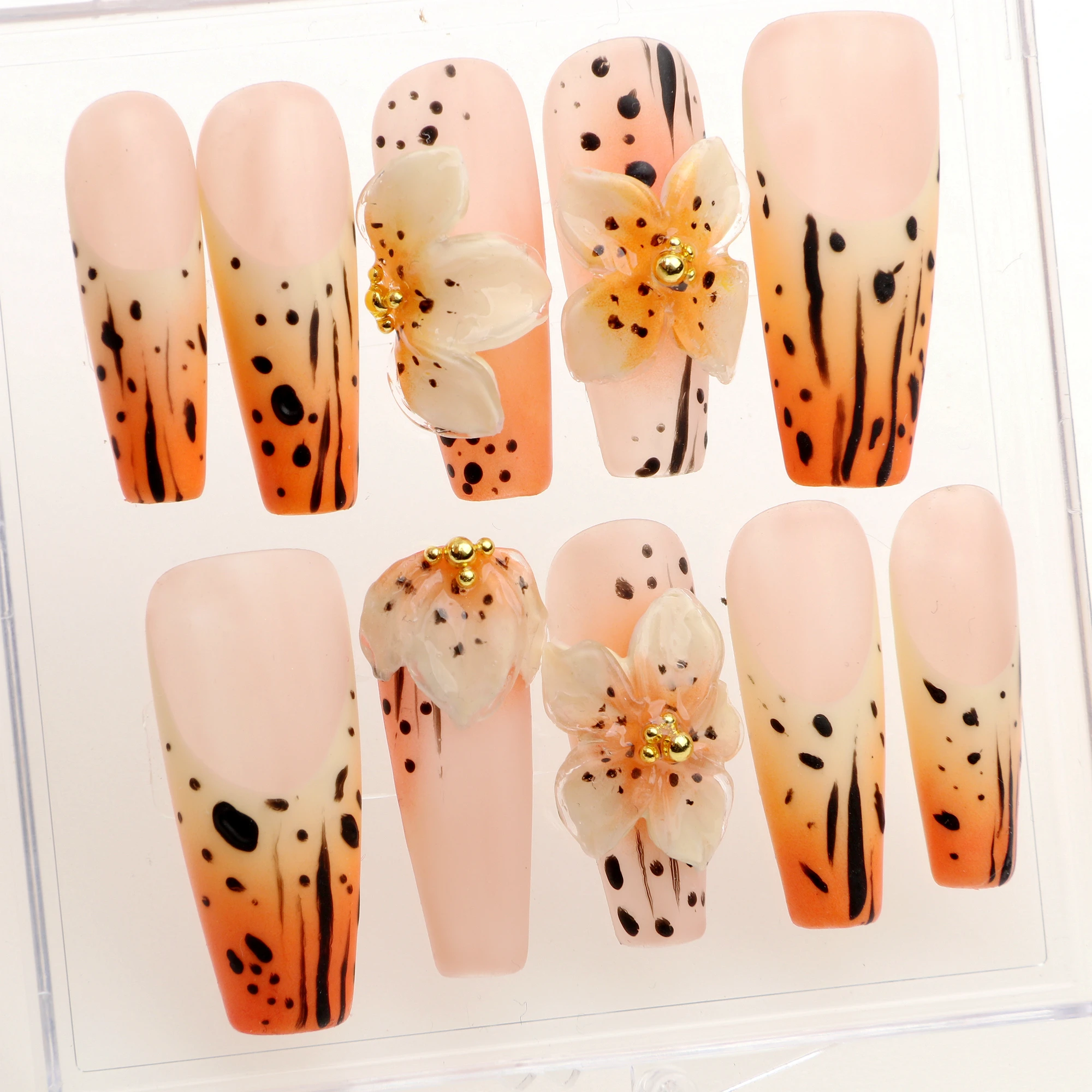 10Pcs Handmade 3D Flower Press On Nails,handmade nails,FreeStyle Nail Set,False Nails,Acrylic Fake,Holiday Nails,y2k nails