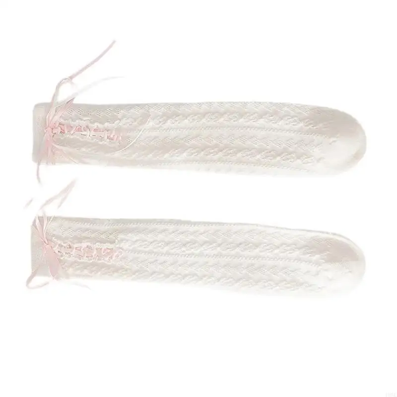 195E Calzini alti ginocchio per bambine e ragazze, calzini per stivali in cotone, fiocchi dolci, calzini polpaccio, regali