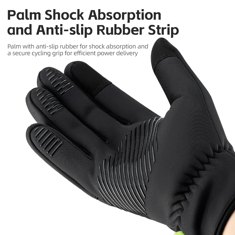 ROCKBROS Winter Cycling Gloves Warm Fleece Windproof Full Finger Gloves Touch Screen Anti-slip Adjustable Buckle Men Bike Gloves