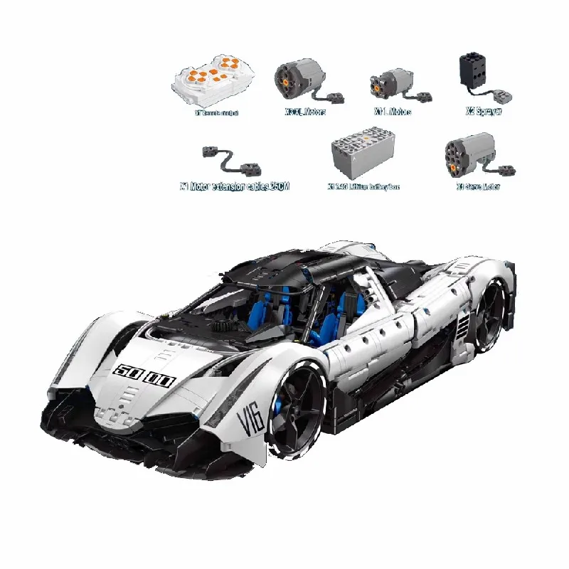 Technische Ontwikkeling Zestien V16 1:8 Bouwstenen MOC T5052 RC Supercar Sportvoertuig Model Kit Ornament Speelgoed Volwassenen Cadeau 4016PCS