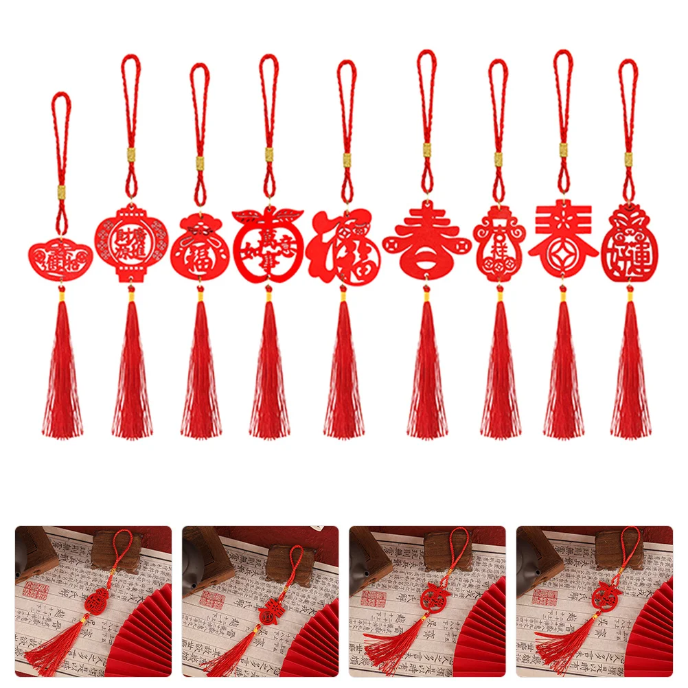 9Pcs Chinesischen Stil Quaste Ornament Holz Handwerk Hängen Dekor Neue Jahr Anhänger Festival Wand Dekor Frühling Festival Liefert