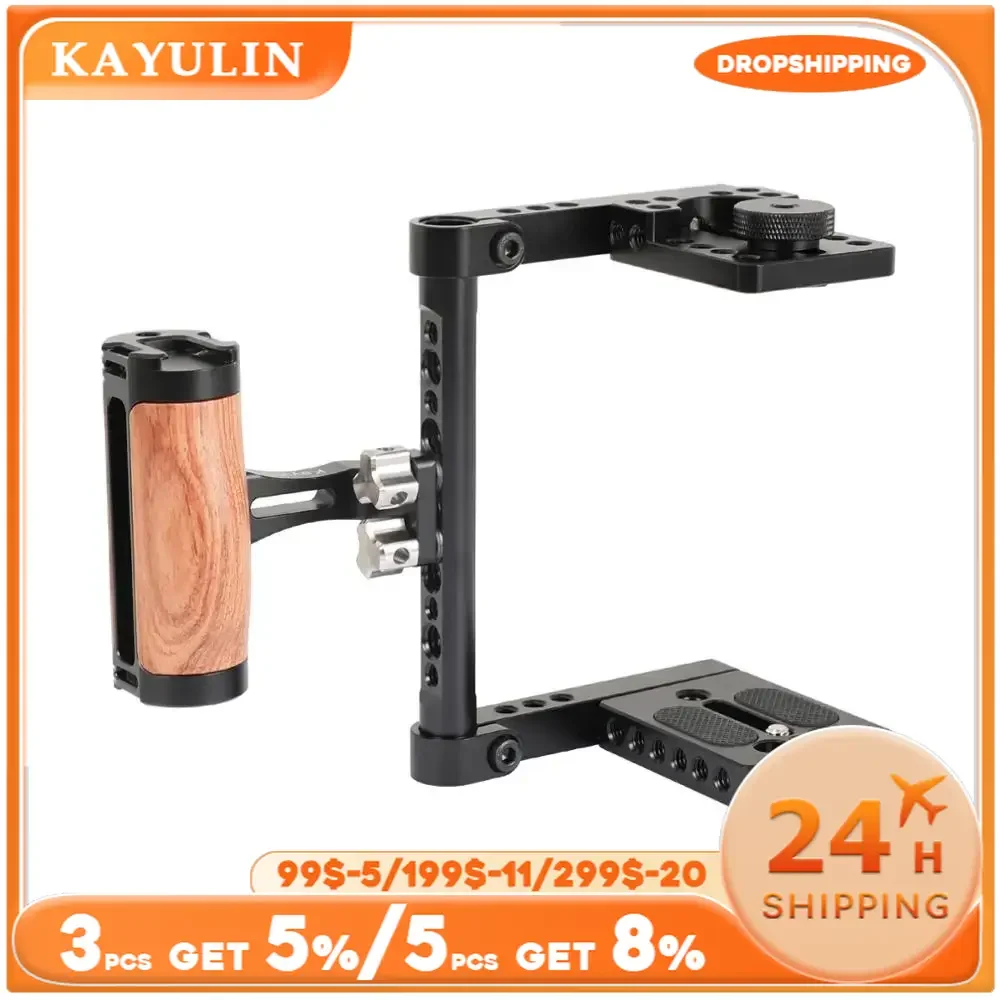 Kayulin Universal DSLR Video Camera Cage Stabilizer Rig with Multifunction Wooden Handle For Canon Nikon Sony Cameras