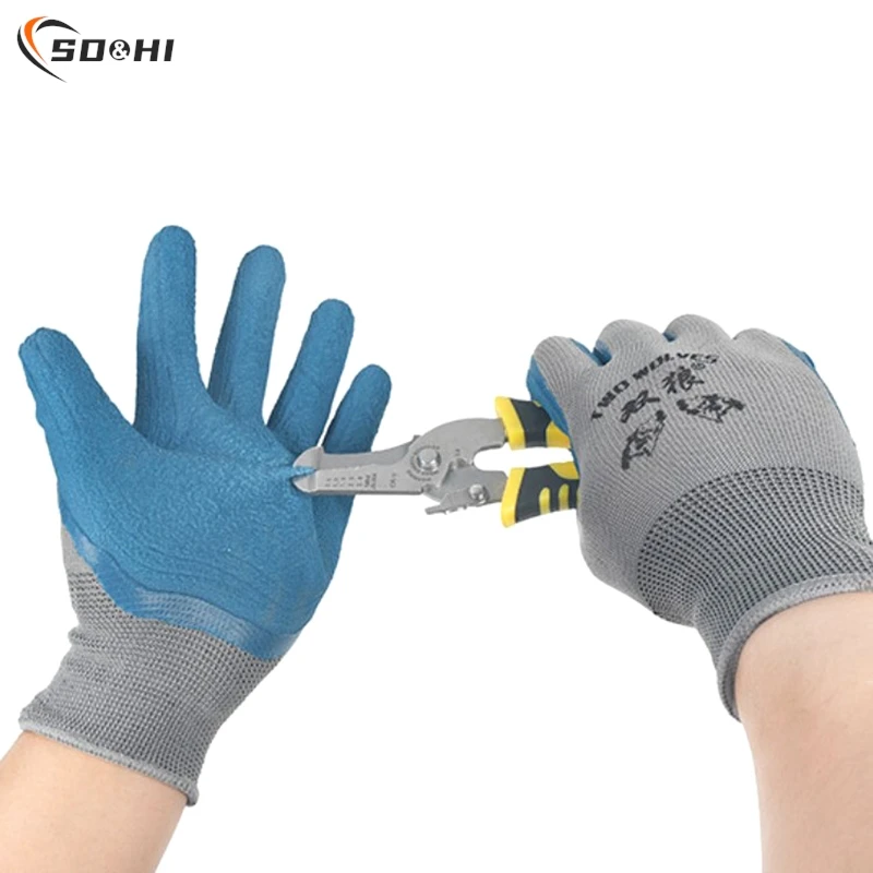 

1Pair Working Gloves Polyester Grey Latex Glove Wostar Protective for work Garden Durable Non-slip Waterproof Gardening Gloves