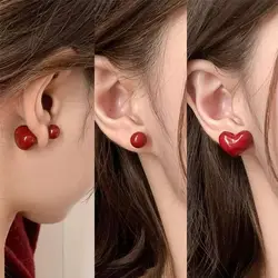 Ankela Red Ribbon Bow-knot Vintage Stud Earrings For Women Korean Fashion INS Autumn Winter Simple Bow Geometric Earring