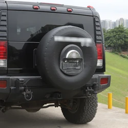 For 03-09 Hummer EV Black Leather Rear Tire Spare Parts Pocket Cover Protect Car Spare Tire with Accessories Wordmark