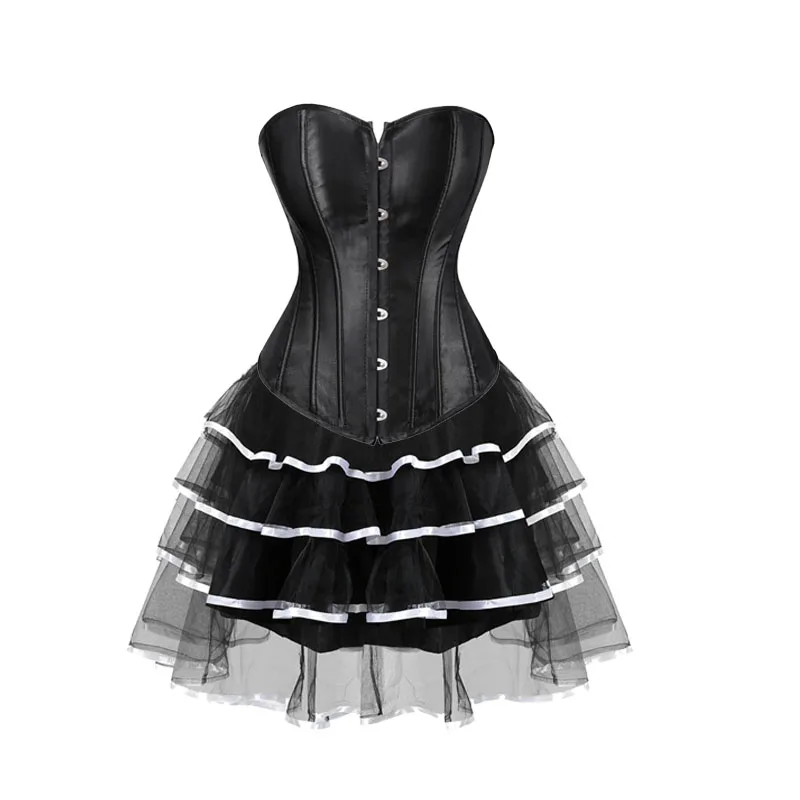 Black Corsets Dress for Women Plus Size Overbust Corset with Tutu Skirt Set Burlesque Corselet Victorian Retro Gowns Costumes