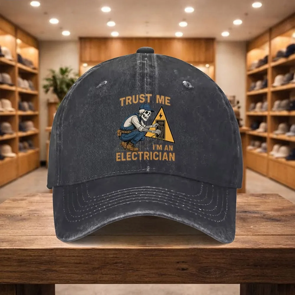 Electrician Baseball Cap Trust Me Graphic Print Washed Denim Snapback Hat Adjustable Casual Gift