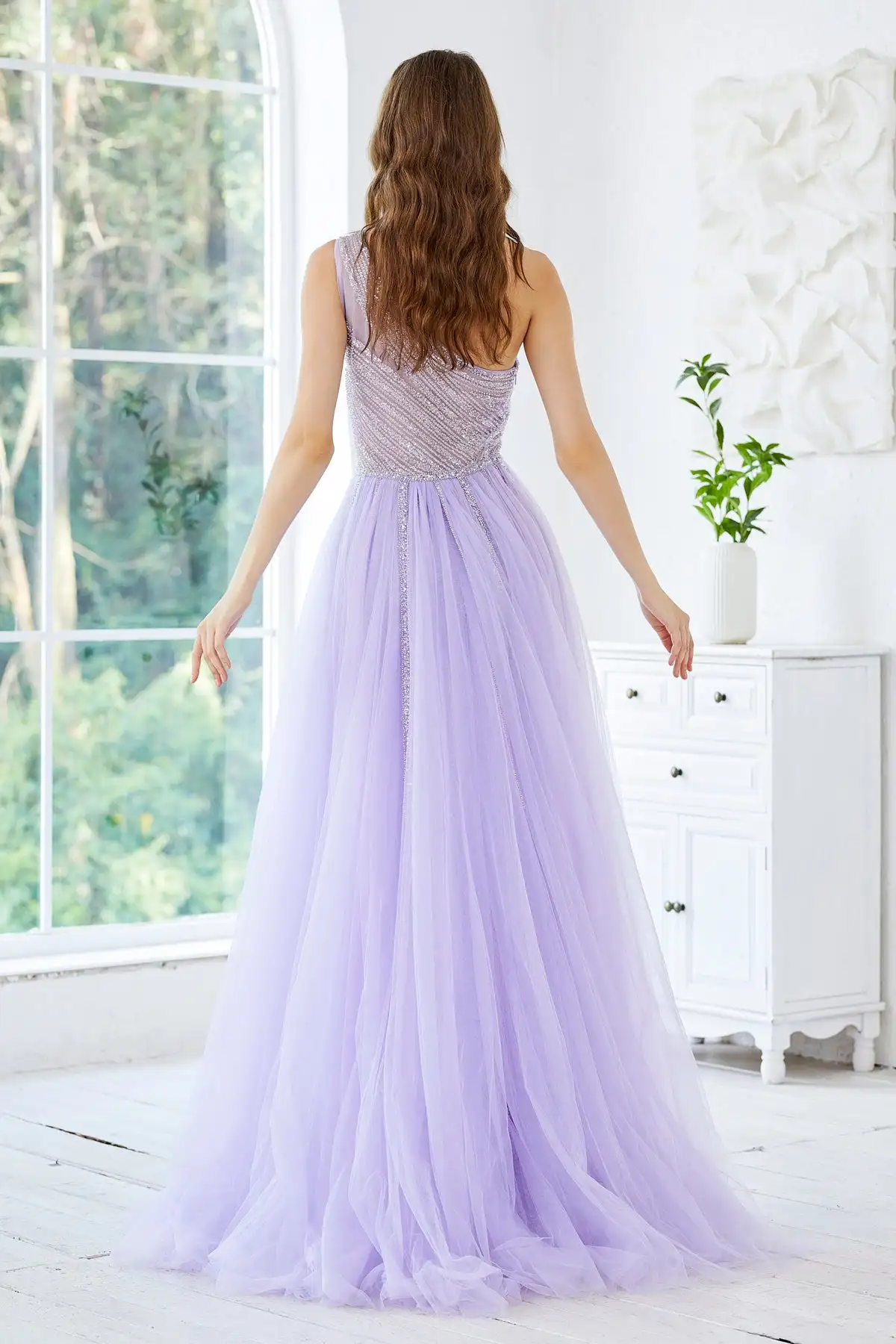 Luxury Dubai Lavender Evening Gown Mermaid Side Slit Lilac One Shoulder Wedding Formal Party Dress