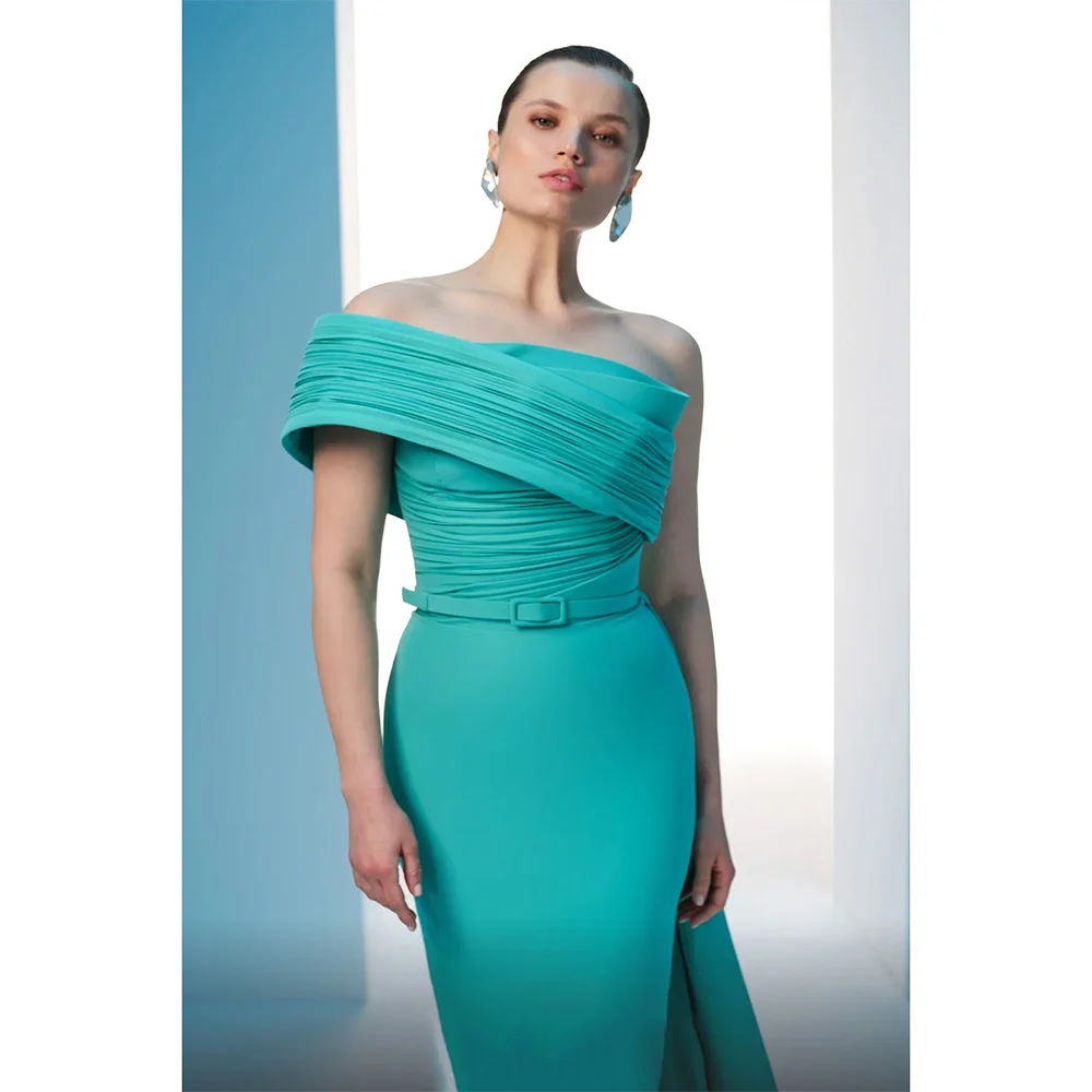 Simple Evening Dresses One Shoulder Pleat Straight Back Slit Evening Gowns Floor Length Prom Dresses Dress Customized 2025