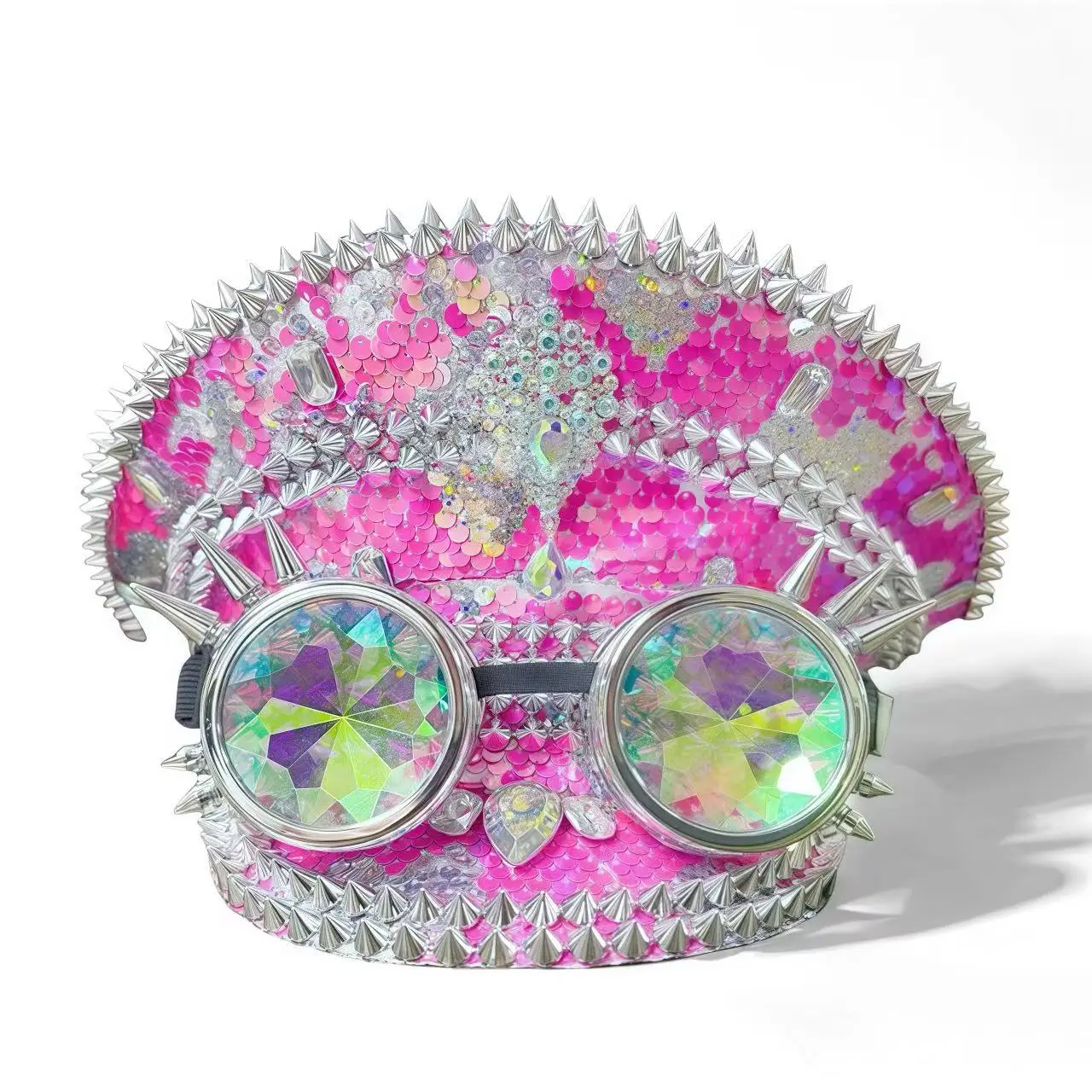 

HongLuan Pink Bling Steampunk Captain Hat Rhinestone with Goggles for Burning Man Festival Woman - Military Hats & Cap for Man