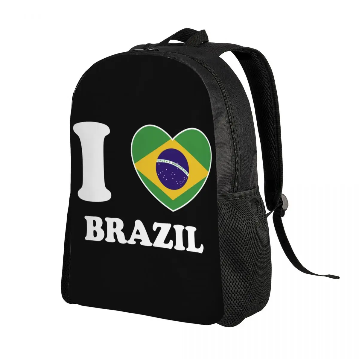 Custom I Love Brazil Heart Flag Backpack Men Women Casual Bookbag for College School Brazulian Pride Bags