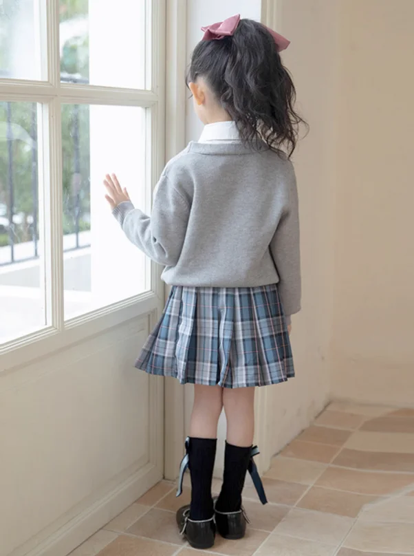 Spring and Autumn Cardigan Lined Dress Three Piece Set of Western Girls' School Uniform