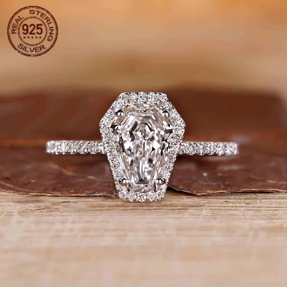 Unique Fashion Coffin Cut Diamond Zircon Halo Engagement Ring 925 Silver Wedding Engagement Rings For Women Luxury Fine Jewelry