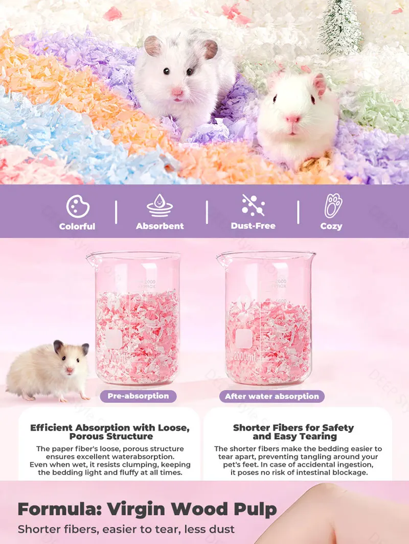 10L/400g Gemütliche Hamsterstreu: Saugfähiges & Geruchskontrollierendes Papierbaumwollmaterial für Syrische Hamster - Käfigstreu & Nestmaterial – Detail 5