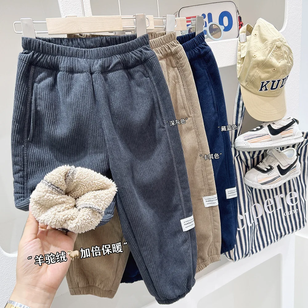 

Детские штаны для мальчиков 2024, зимние вельветовые толстые бархатные теплые однотонные свободные универсальные детские штаны для маленьких мальчиков 3-10 лет, брюки для мальчиков