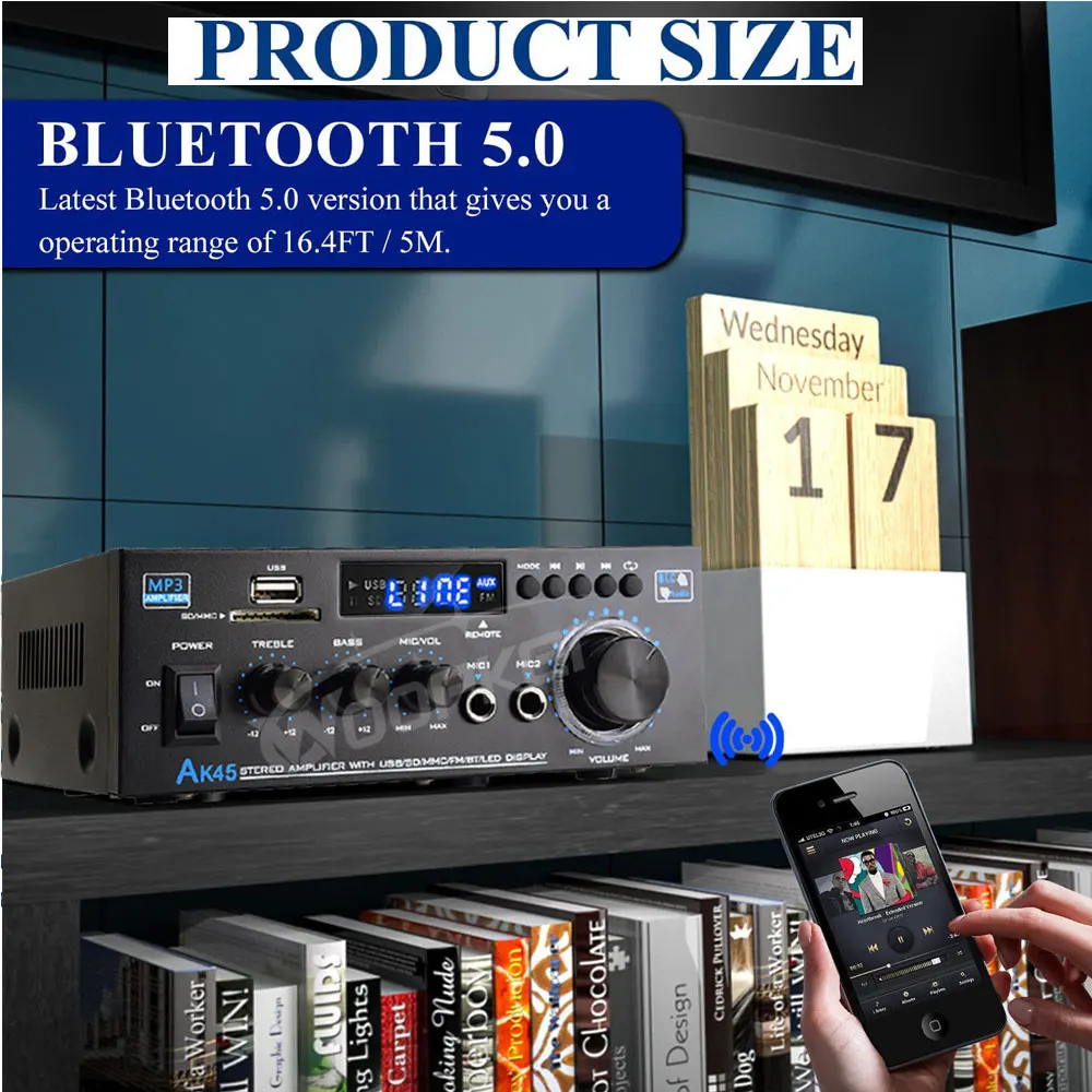 Amplificateur Bluetooth AK45 HiFi 400W - Stéréo 2 Canaux, FM, USB/SD, Pour Maison & Voiture