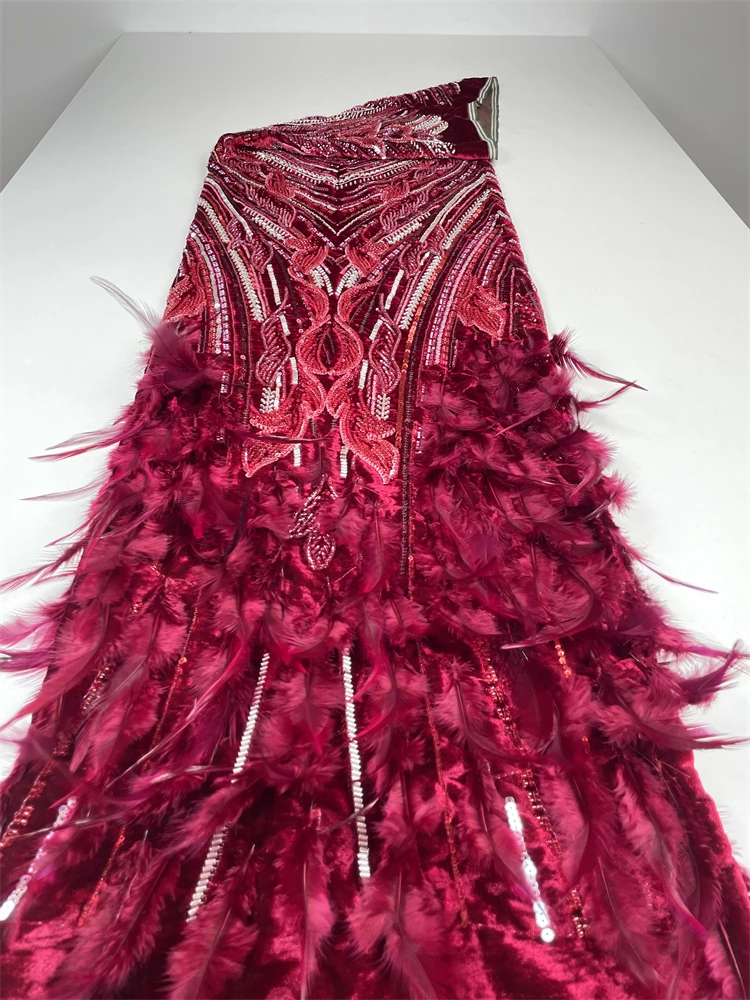 Latest Nigerian Feather Lace Fabric With Sequins 2025 High Quality Lace African Lace Fabric For Wedding Dress French Net Lace