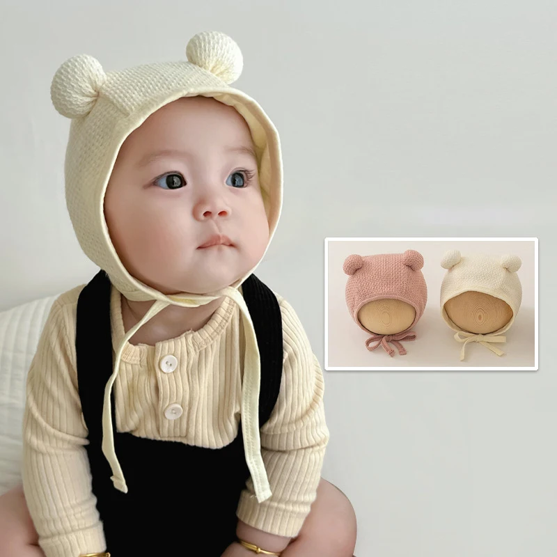 

Cute Baby Ear Protection Cap Spring Autumn Warm Newborn Headgear Bonnet Solid Color Infant Beanie Soft Cotton Kids Hat 0-12Month