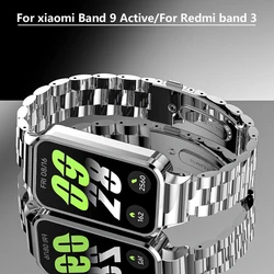 Strap Case Protector for Redmi Smart Band 3 Stainless Steel Watchband for Xiaomi Smart Band 9 Active Metal Bracelet Shell Cover