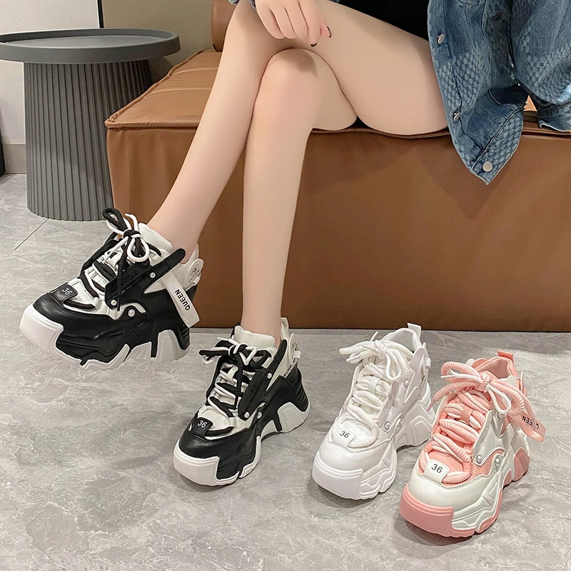 Mode Nieuwe Lente Vrouwen Dikke Sneakers Casual Schoenen 10Cm Sleehakken Platform Schoenen Chaussures Femme Sport Dad Schoenen Herfst