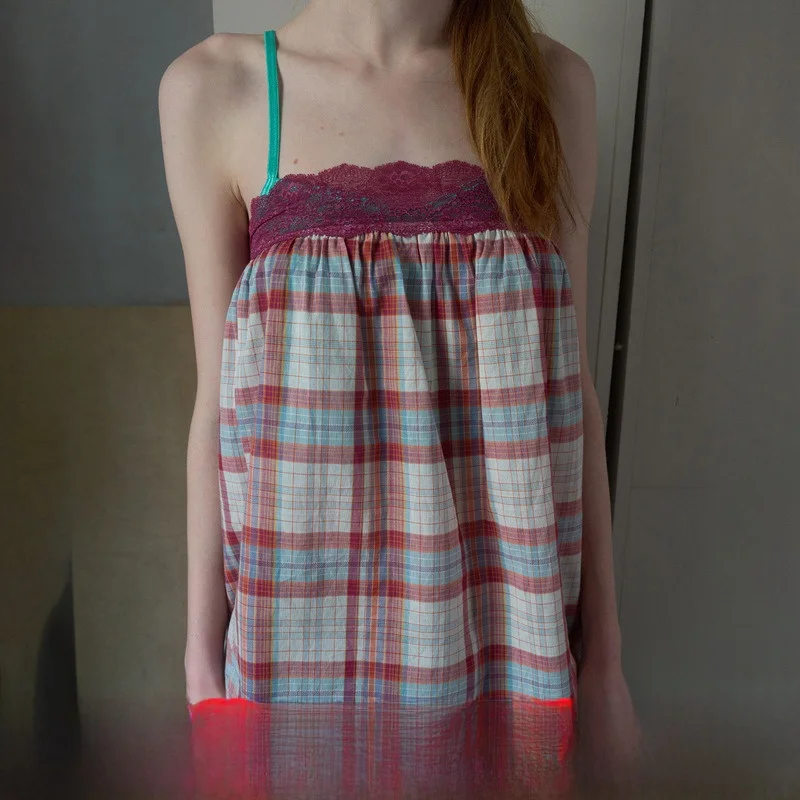 Retro American Lace Splicing Red Plaid Print Tube Top Vest Women Loose Slimming Stripe Sexy Girl Top Polyester Fabric
