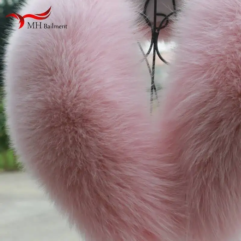 Winter Real Fox Fur Collar 100% Genuine Natural Pink Scarf Scarves Women Large Size Wraps Neck Warmer Luxury Furry Shawl Female 