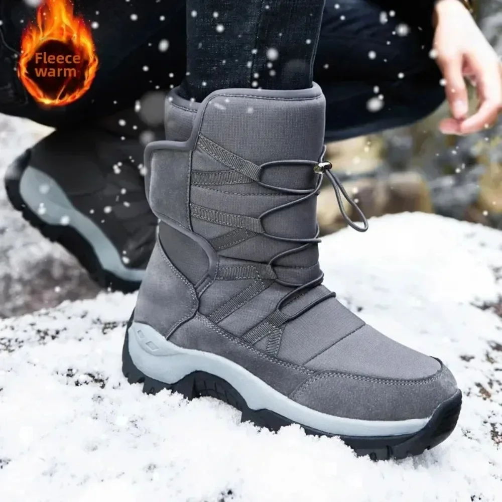 

2025 Men's Snow Boots Large Size Winter Thickened Warm Cotton Shoes Outdoor Hiking Boots Leisure Style Zapatillas Para Hombre