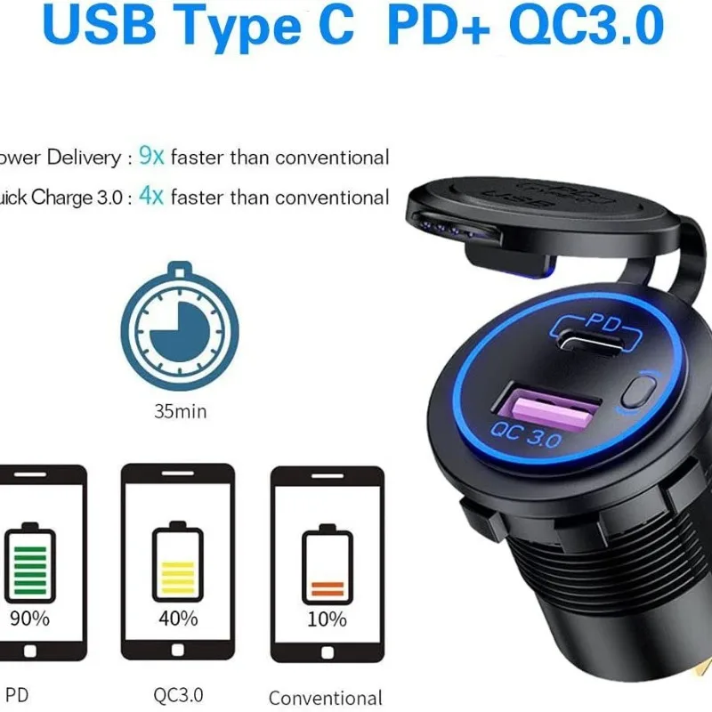 شاحن سيارة عالمي لهاتف Apple iPhone، محول USB 3 في 1 متوافق مع ملحقات السيارات لليخوت والدراجات النارية RV 12 فولت/24 فولت #4