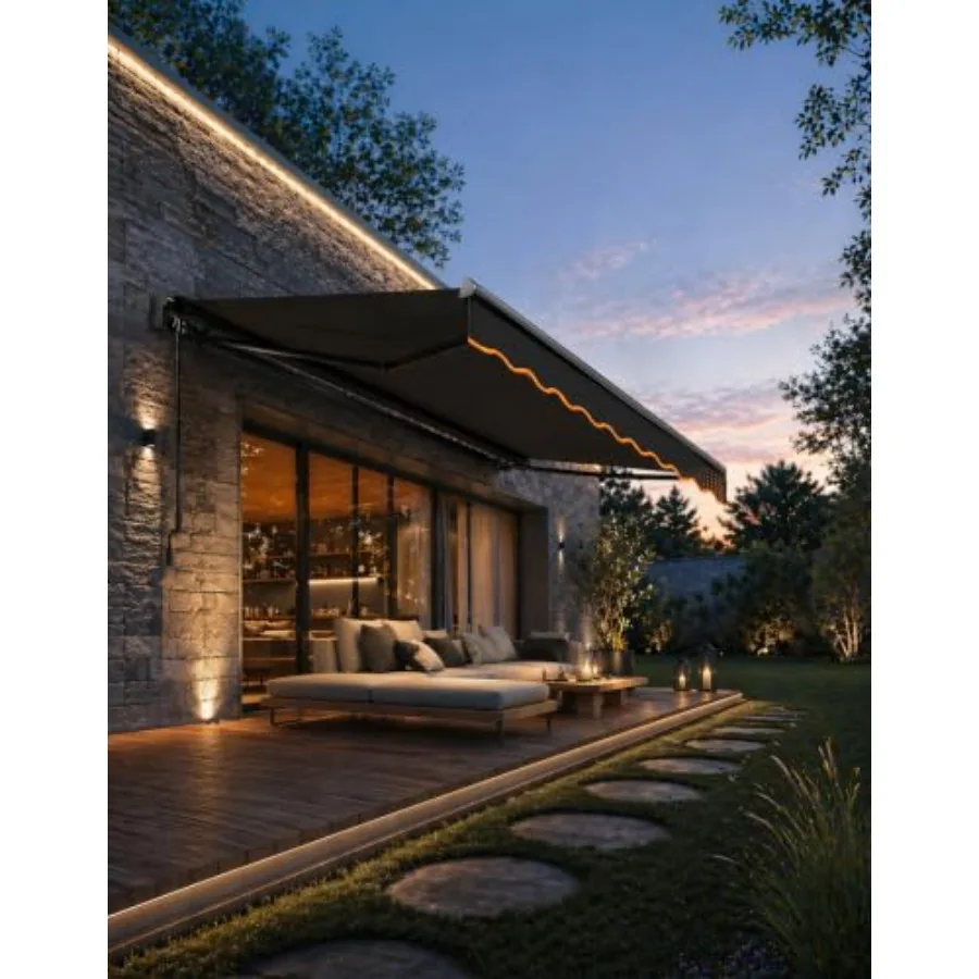 Manual Retractable Awning, 12 x 10 Feet Outdoor Patio Sun Shade