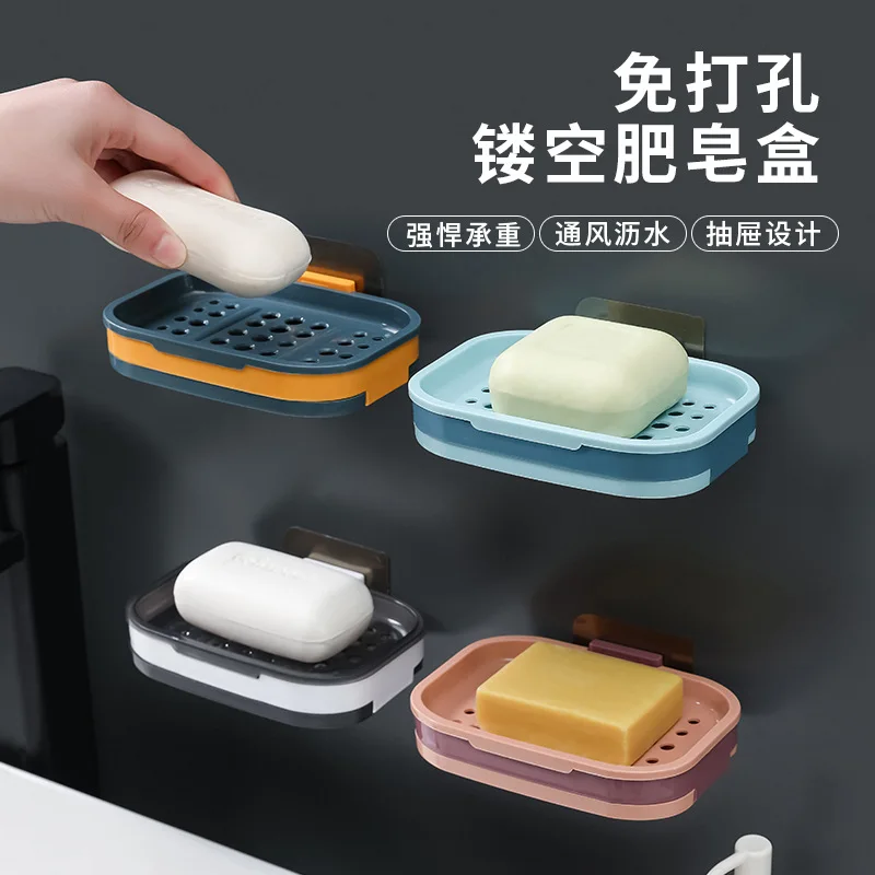 

Soap Dishes Sucker Wall Mounted Soft Silicone Non-slip Soap Box Bathroom Soap Holder Creative Draining Rack Multifunctional